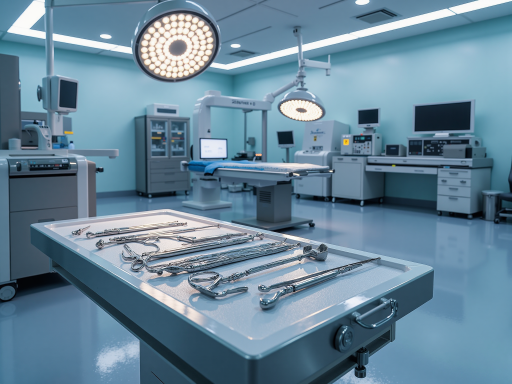 Medical equipment and healthcare products arranged professionally, medical devices, sterile environment, clinical setting